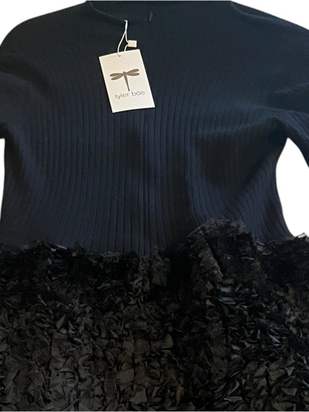 Tyler Boe Textured Knit Midi Dress Black Romantic Goth Size Medium Feminine - Picture 2 of 10